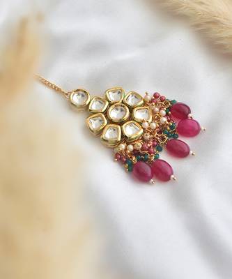 Multicolor gold tone kundan maang tikka 4