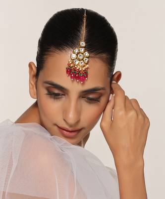 Multicolor gold tone kundan maang tikka 5