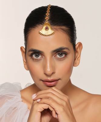 Red gold tone temple maang tikka 1