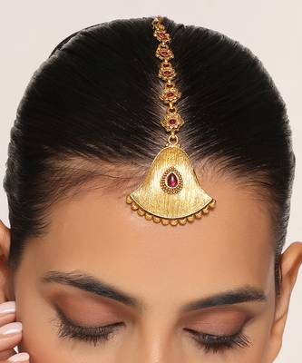 Red gold tone temple maang tikka 3