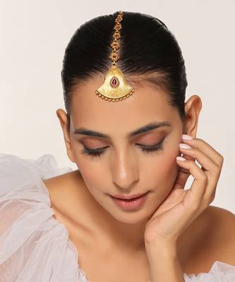 Red gold tone temple maang tikka 5