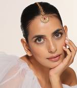 Red & gold tone temple maang tikka