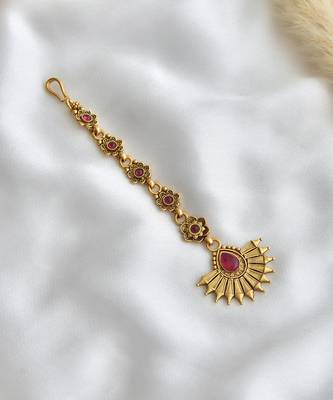 Red & gold tone temple maang tikka 2
