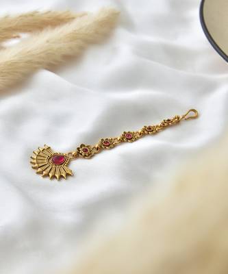 Red & gold tone temple maang tikka 4