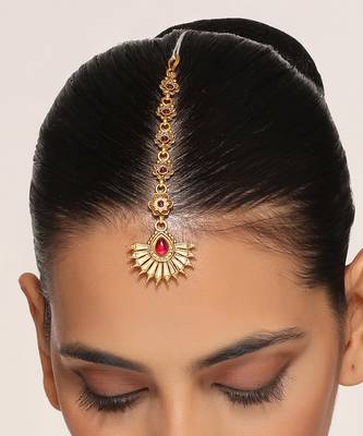 Red & gold tone temple maang tikka 5