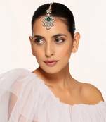 Green silver tone polki maang tikka