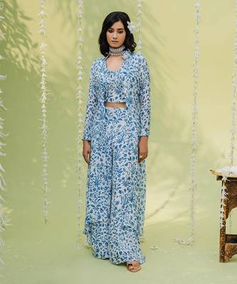 Teal blue floral printed co ord set 1