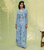 Teal blue floral printed co ord set