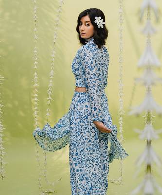Teal blue floral printed co ord set 3