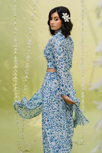 Teal blue floral printed co ord set