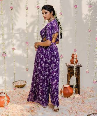 Purple printed embroidered jumpsuit 2