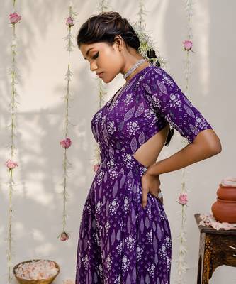 Purple printed embroidered jumpsuit 3