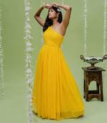 Sunny yellow printed embroidered gown
