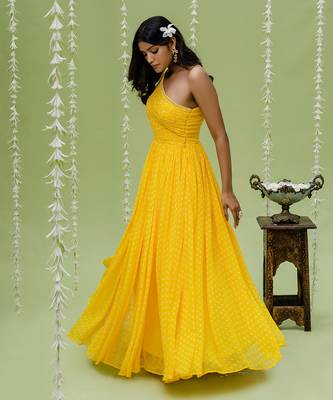 Sunny yellow printed embroidered gown 2