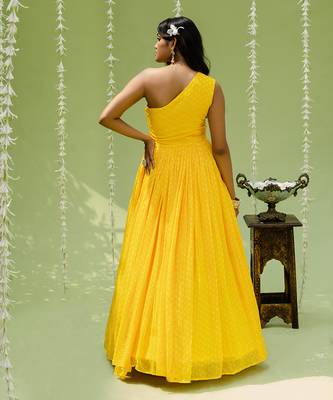 Sunny yellow printed embroidered gown 3