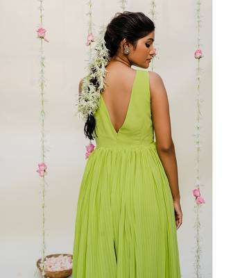 Green pleated embroidered jumpsuit 5
