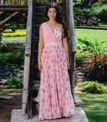 Blush pink floral printed embroidered gown
