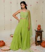 Green pleated embroidered sharara set