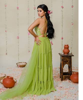 Green pleated embroidered sharara set 2