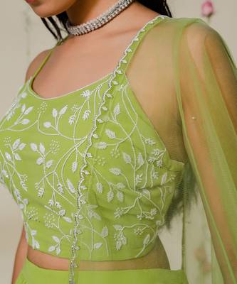 Green pleated embroidered sharara set 3