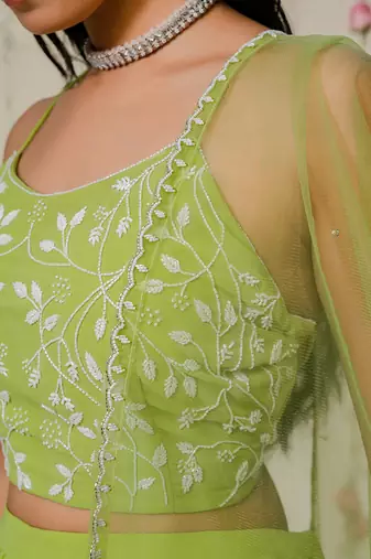 Green pleated embroidered sharara set