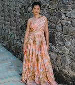 Coral peach printed & pleated jumpsuit