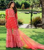 Cherry red floral printed sharara set