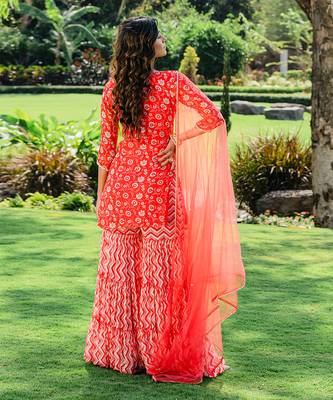 Cherry red floral printed sharara set 3