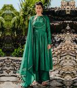 Emerald green embroidered anarkali set