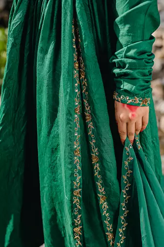 Emerald green embroidered anarkali set