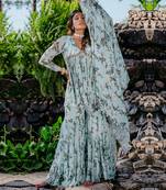 Powder blue printed & embroidered sharara set