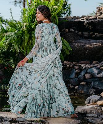 Powder blue printed & embroidered sharara set 3