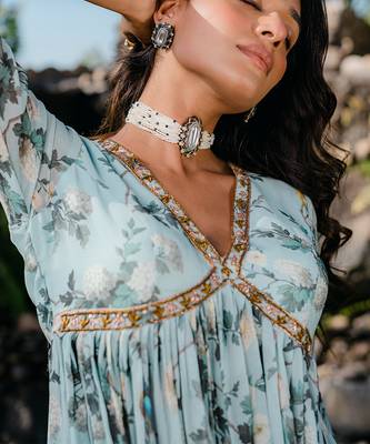Powder blue printed & embroidered sharara set 4