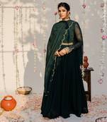 Bottle green embroidered anarkali set