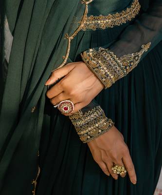 Bottle green embroidered anarkali set 5