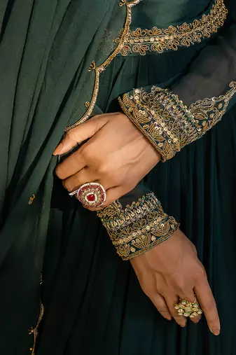 Bottle green embroidered anarkali set