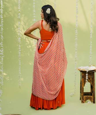 Reddish orange embroidered anarkali set 3