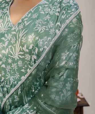 Olive green embroidered peplum sharara set 5