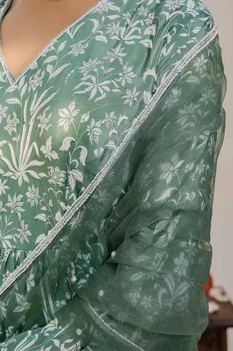 Olive green embroidered peplum sharara set