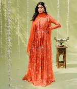 Rust orange embroidered anarkali set