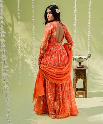 Rust orange embroidered anarkali set 3