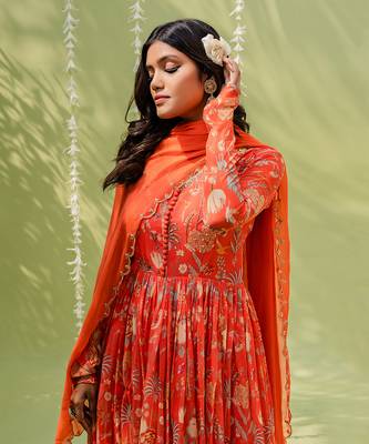Rust orange embroidered anarkali set 4