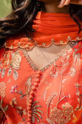 Rust orange embroidered anarkali set