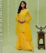 Sunny yellow printed embroidered sharara set