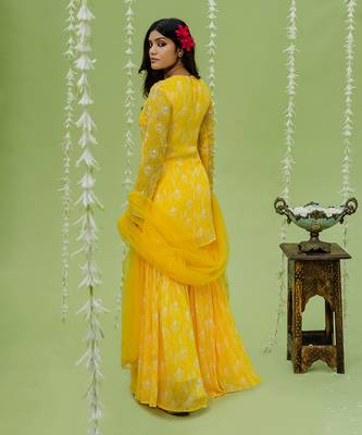 Sunny yellow printed embroidered sharara set 2