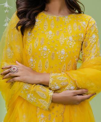 Sunny yellow printed embroidered sharara set 3