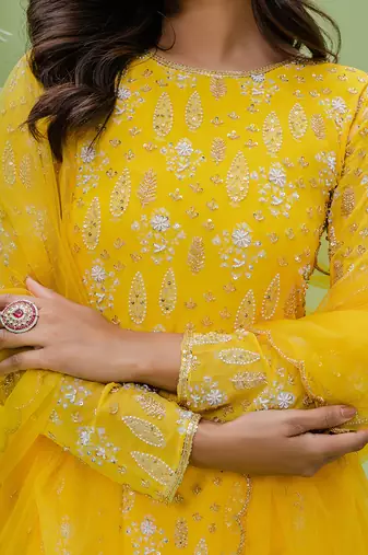 Sunny yellow printed embroidered sharara set