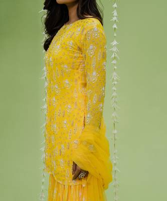 Sunny yellow printed embroidered sharara set 4
