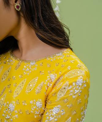 Sunny yellow printed embroidered sharara set 5