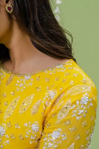 Sunny yellow printed embroidered sharara set